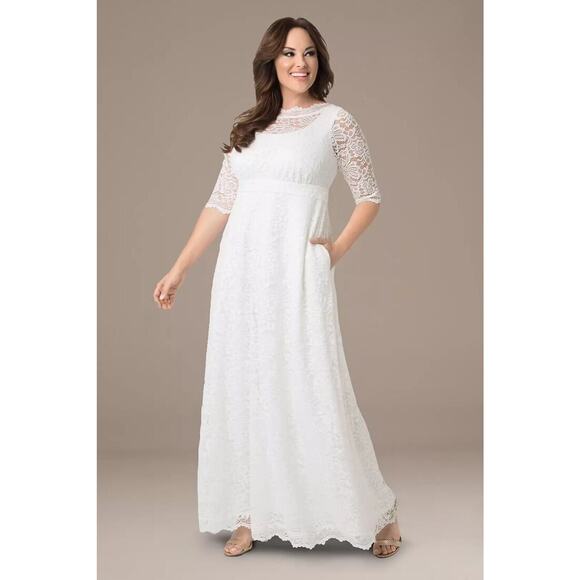 Kiyonna Dress Wedding Gown 3X Sweet Serenity White Full Length Pockets Slimming - Picture 1 of 9